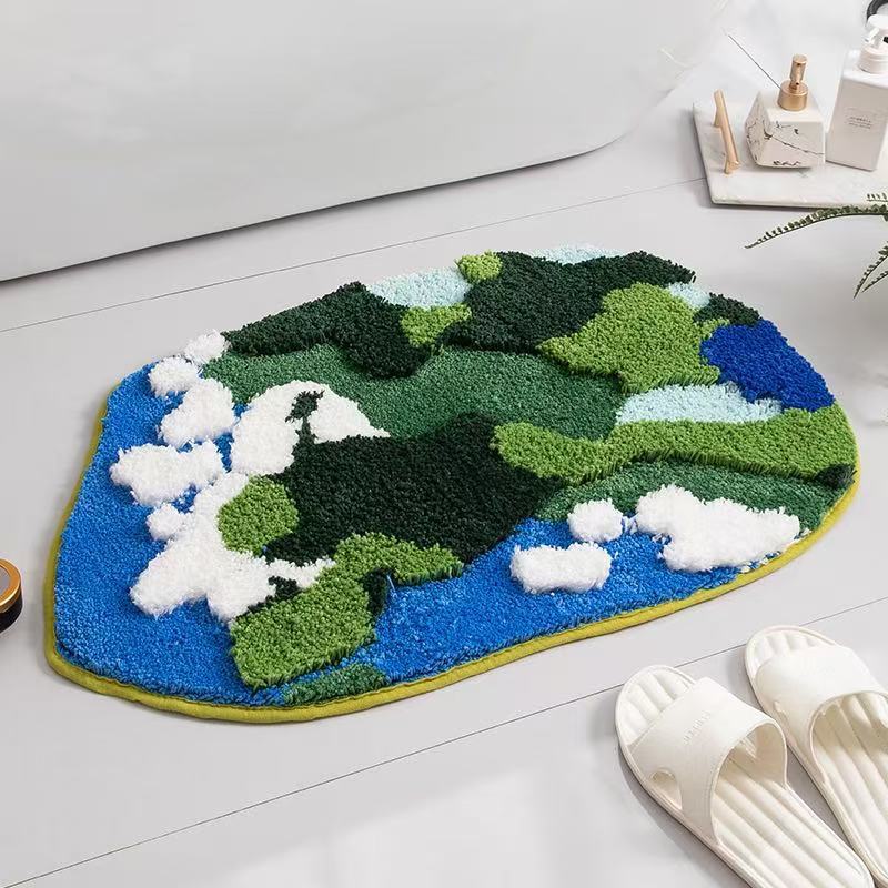 Kleiner Teppich, rutschfeste Gummirückseite, querverlaufender, dicker, maschinengewebter, beflockter Moosteppich, rutschfeste und wasserabsorbierende Badematte, S_voghion.com