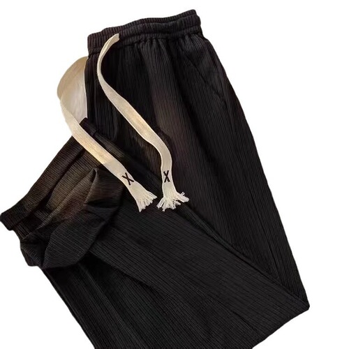 Teenagers hanging ice silk pants men's summer thin fashion brand straight loose wide-leg hanging casual sports pants