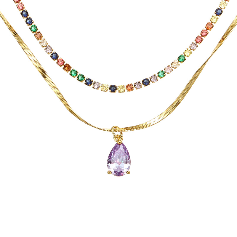 Latón chapado 18K oro real europeo y americano retro ins estilo púrpura en forma de gota colgante de circón collar de hueso de serpiente para las mujeres image 6
