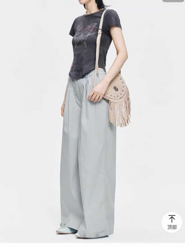 MOUSSY 2025早秋新品休闲慵懒风纯色宽松阔腿长裤|undefined