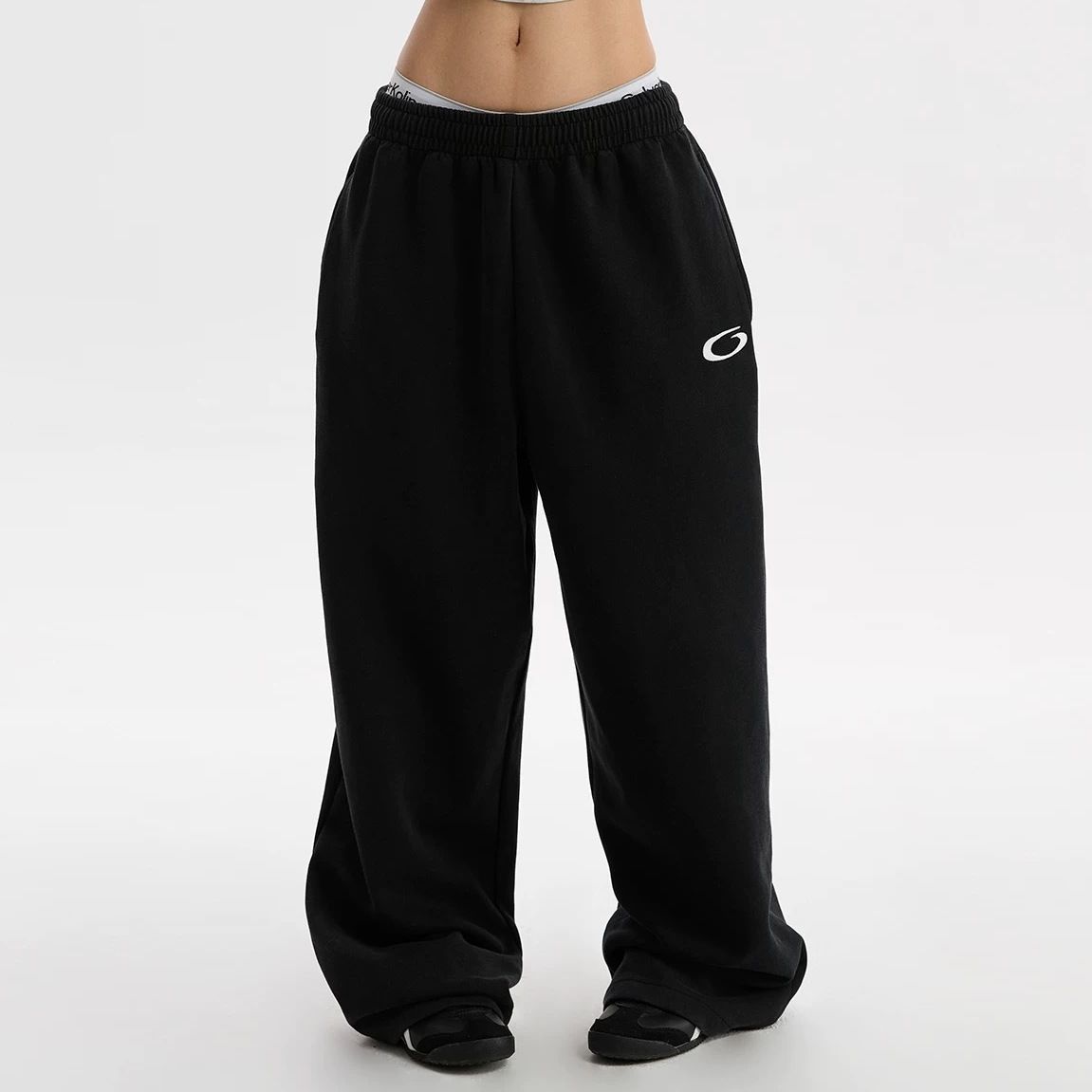 Pantalones Deportivos Rectos para Mujer de Poliéster y Algodón Cintura Alta Holgado