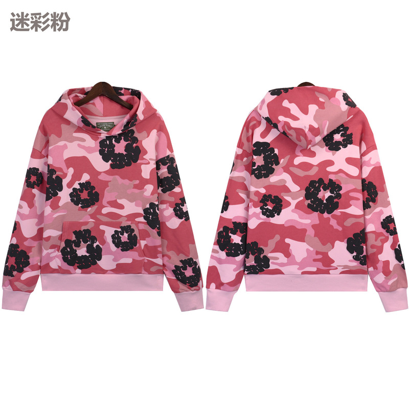 跨境欧美潮牌满印迷彩木棉花发泡印花连帽衫卫衣男女长裤套装|undefined