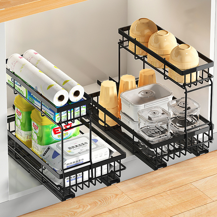 Cross-border Amazon kitchen sink pull-down rack storage shelf bathroom cabinet under multi-layer pull-out tiered storage rack