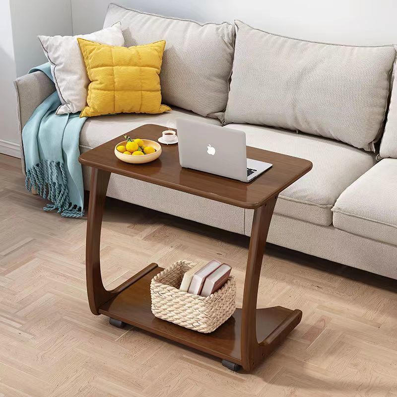 Solid Wood Living Room Sofa Side Table, Movable Table, Bedside Table with Wheels, Corner Table, Mobile Computer Desk, Online Class Desk