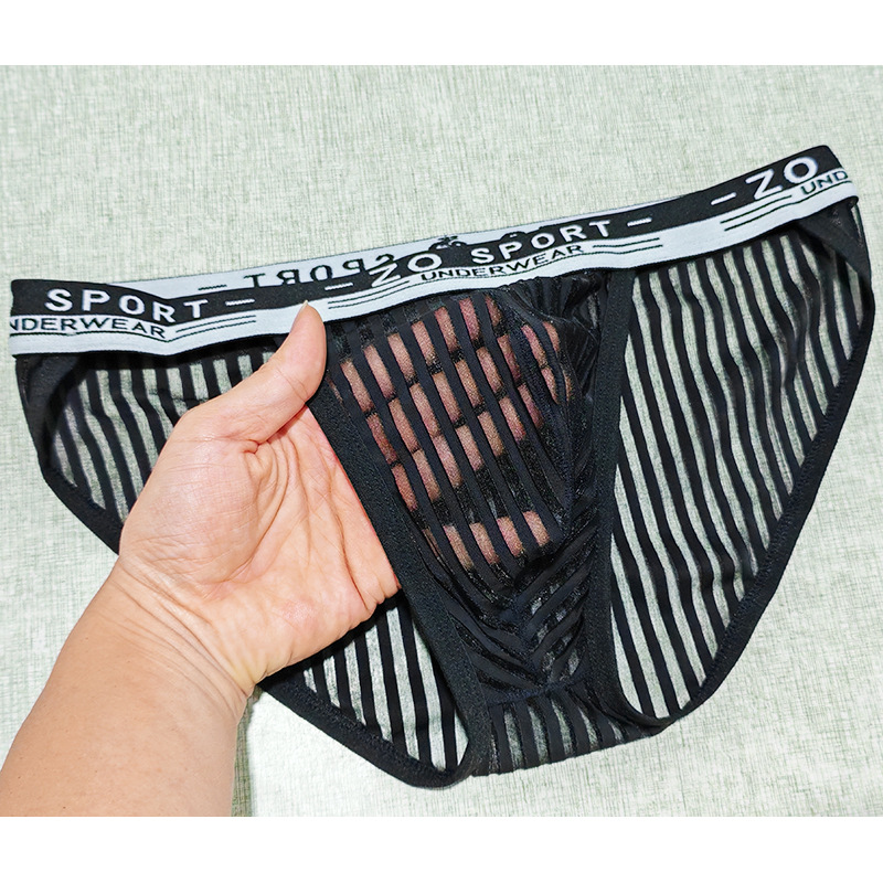 Light Luxury Personalized Men's Underwear High-Cut Triangle Ice Silk Nylon Glass Strips Soft and Comfortable See-Through Sexy Lace Men