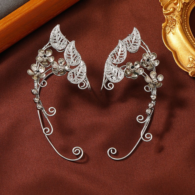 New Style Foreign Trade Non-Pierced Ear Clips, Creative Handmade Leaf and Flower Earrings, Cross-Border Earrings, European and American Retro Women's Accessories