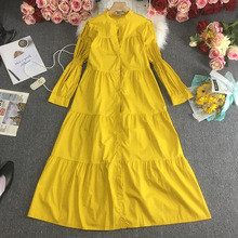 气质减龄纯色简约连衣长裙秋装宽松时尚长袖显瘦女民族风气质优雅