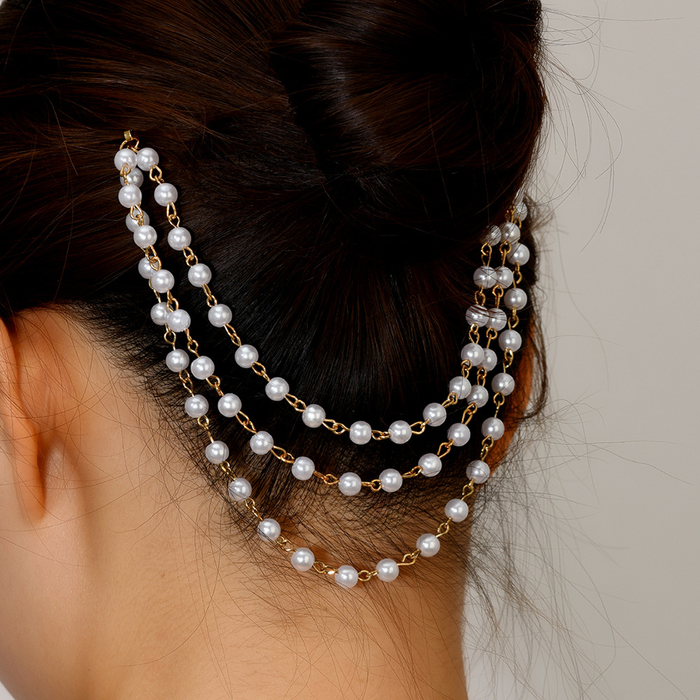 Comercio exterior moda dulce tocado de perlas oro multicapa borla perla horquilla de doble cabeza accesorios para el cabello accesorios de novia regalos