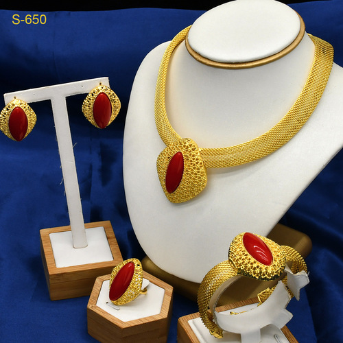 Cross-border best-selling 24k gold jewelry earrings  jewelry set Middle Eastern Dubai bride necklace earrings hand