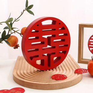 Three-dimensional double happiness wedding decoration props wooden happy words for wedding engagement wedding gifts festive ornaments wholesale