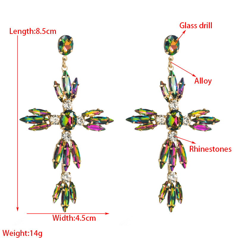 Retro Cross Alloy Rhinestones Glass Women's Drop Earrings 1 Pair display picture 1