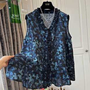3787 Designer Niche V-Neck Ruffled Floral Sleeveless Vest for Women, Youthful and Fashionable Loose Fit, Summer 2025