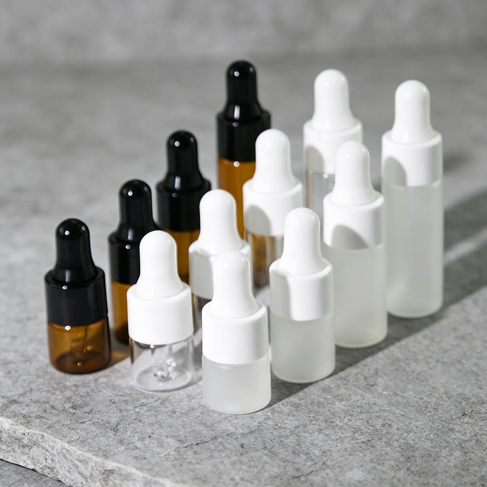 Sample dropper bottles with rubber tips 1ml 2ml 3ml 5ml essence liquid dispensing bottles Essential oil glass dropper bottles