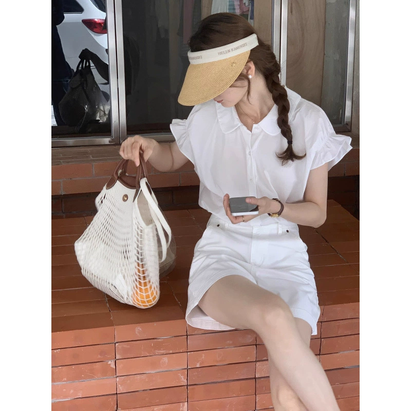 Маленькие летающие рукава белые рубашки женские летние короткие рукава