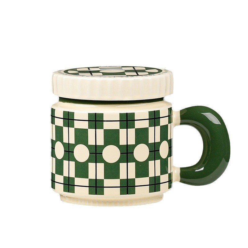 Retro nicho taza de agua taza de cerámica de oficina copas de copas con tapa de regalo de cumpleaños taza de café