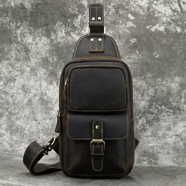 Crazy Horse Leather Chest Bag Men's Summer and Autumn Genuine Leather Crossbody Bag Cowhide Shoulder Bag Commuting Outdoor Casual Cross-Border Backpack