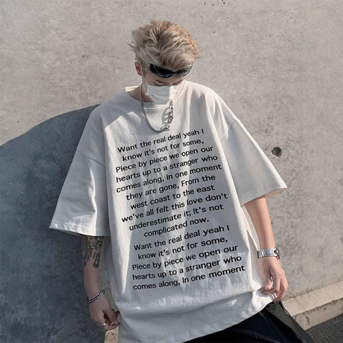 Heavyweight printed short-sleeve T-shirt for men, American trendy brand, Instagram color-blocked T-shirt, niche design sense, cool and stylish top.