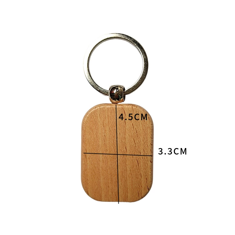 Wooden Keychain (creative) rectangular & round shapes, 5×3 cm and 4 cm, smooth beech finish