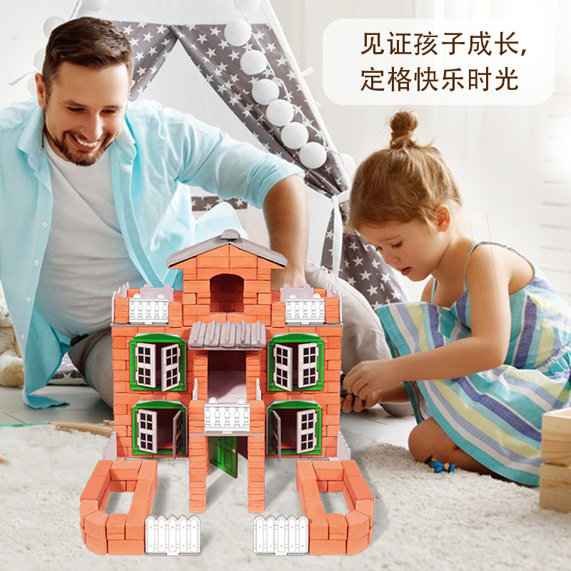 Masoneros transfronterizos hechos a mano DIY construcción de ladrillo rojo casa de simulación de ladrillo empalmado casa modelo juguete