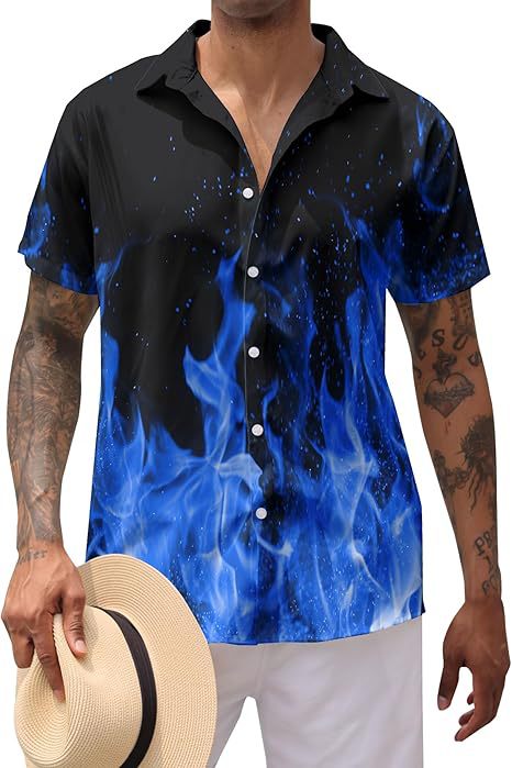 Divertido animal lindo 3D impresión digital hombre calle suelta salvaje manga corta solapa botón camisa hawaiana