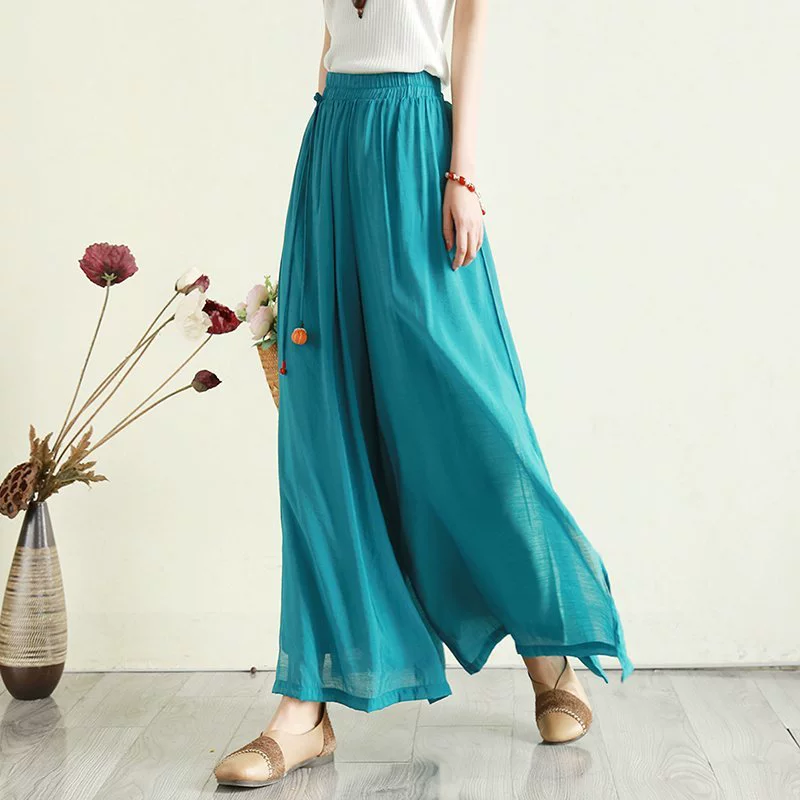 2025 весна, лето и осень, шелковые и льняные двухслойные брюки феи, свободные брюки для художественного танца, тонкие брюки для йоги, широкие брюки