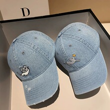 可爱小熊牛仔破洞棒球帽子女春夏季遮阳百搭显脸小宽檐情侣鸭舌帽