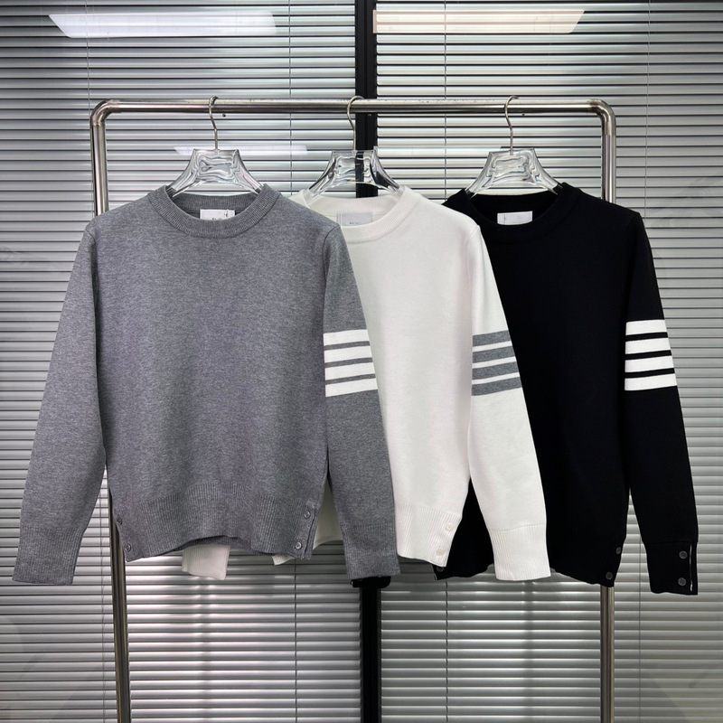 Tb Men's Sweater Classic Four-Stripe Pattern Versatile Cotton Knit Unisex Crew Neck Pullover Knitwear Tb Men's Sweater Classic Four-Stripe Pattern Versatile Cotton Knit Unisex Crew Neck Pullover Knitwear