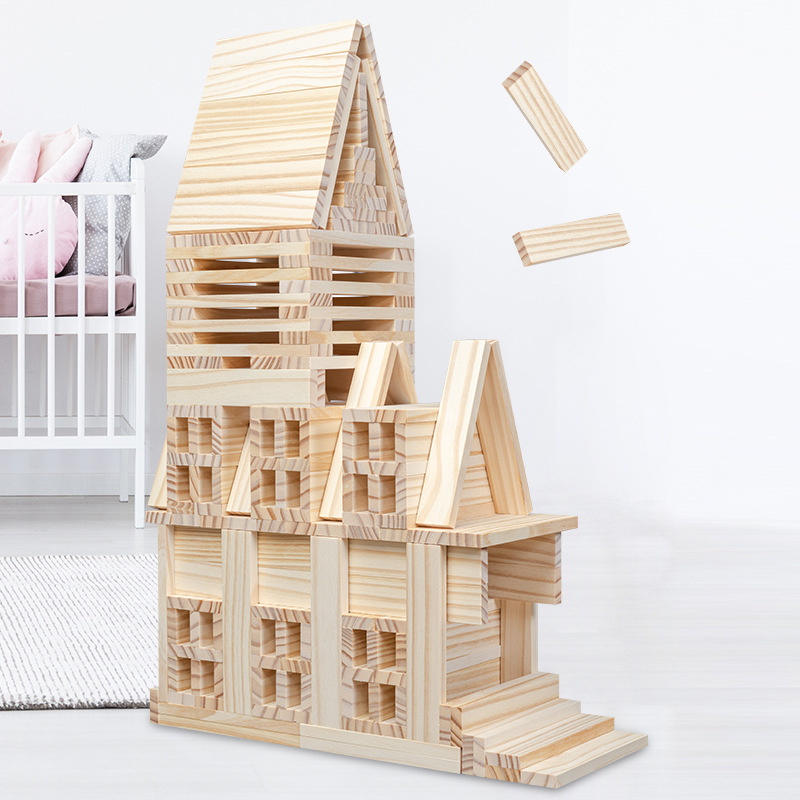 Children's wooden log building blocks 100-300 pieces of Capule creative building blocks children's interactive educational toys