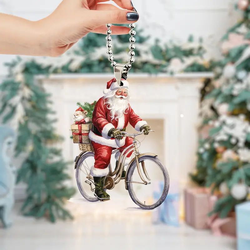 Navidad en bicicleta Santa Claus Fiesta Colgante Transfronterizo coche plano nuevo tipo de decoración llavero colgante