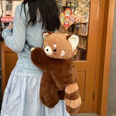 小さなアライグマのぬいぐるみバッグ、斜め掛けバッグ、リュックサック、女性用のかわいいふわふわバッグ、柔らかい可愛いバケツ型バッグ