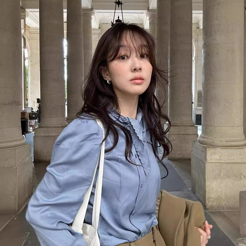 Factory Direct Sale Korean Dongdaemun 24 New Style Retro Sweet Silk Scarf Tie Long-Sleeve Shirt