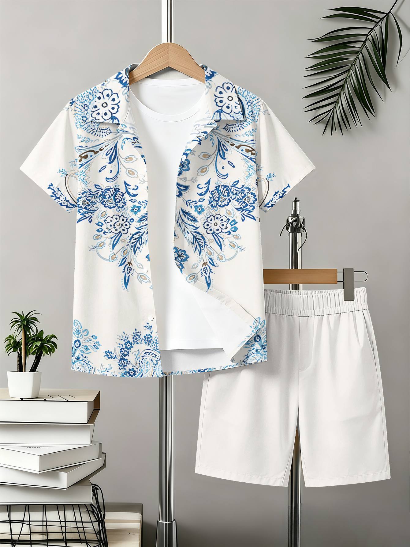Jungen Set Mit Blumenmuster Hemd Und Shorts Für Den Sommer_voghion.com