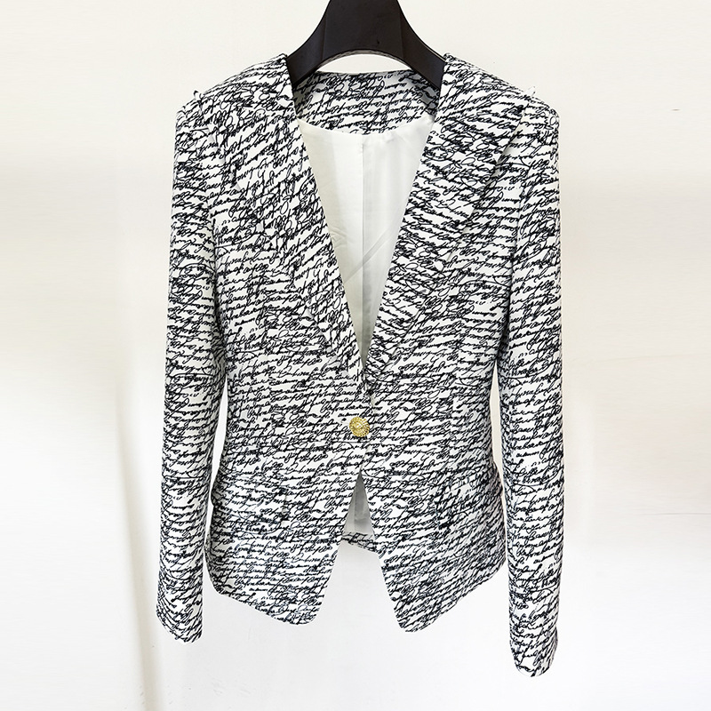 High Street Fashion 2026 Early Spring New Style High-End English Letter Print One-Button Slim-Fit Blazer Jacket
