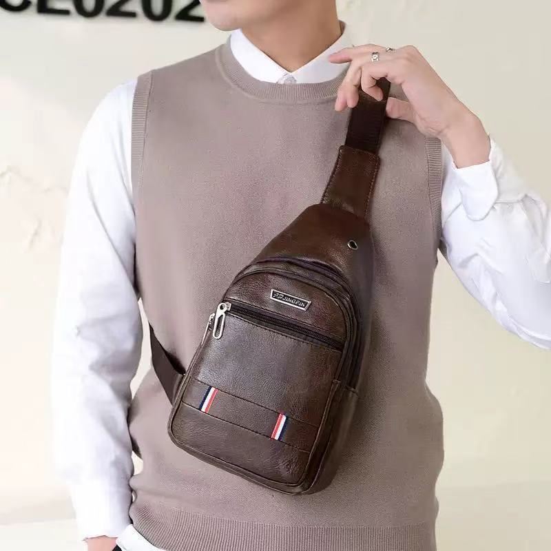 Transfronterizo de los hombres nueva bolsa de pecho bolsa de mensajero de moda pu cuero multi-funcional impermeable antirrobo bolso de hombro al aire libre