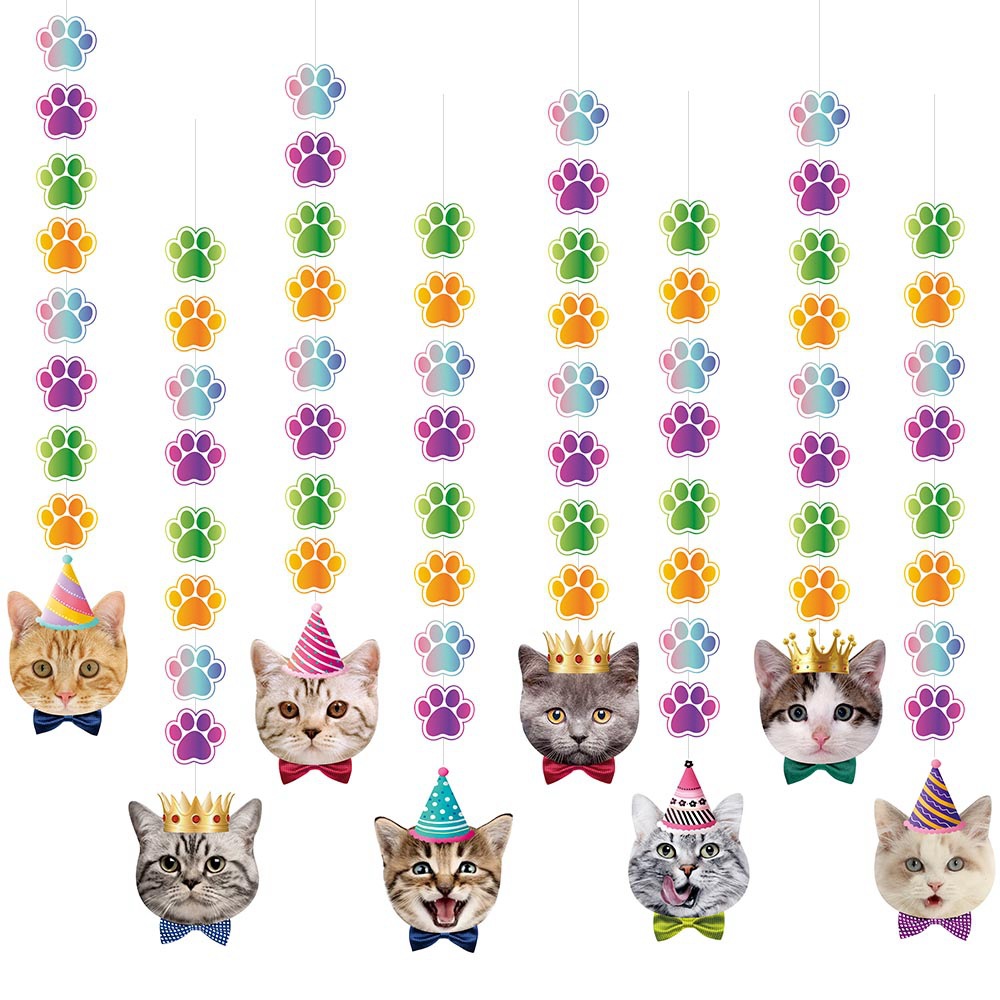 Nueva mascota gato tema cumpleaños fiesta decoración suministros dibujos animados gato cumpleaños bandera pastel Tarjeta de inserción