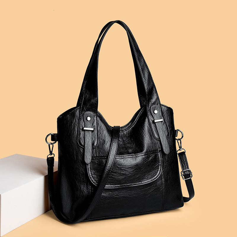 Large Capacity Women's Shoulder Bag Soft Leather Handbag Trendy_voghion.com