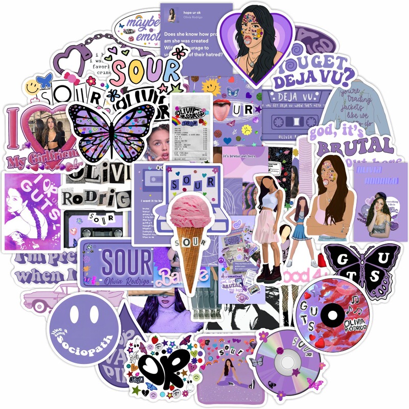50 Purple Pop Singer Olivia Rodrigo Stickers Mobile Phone Case DIY Drops Waterproof Stickers