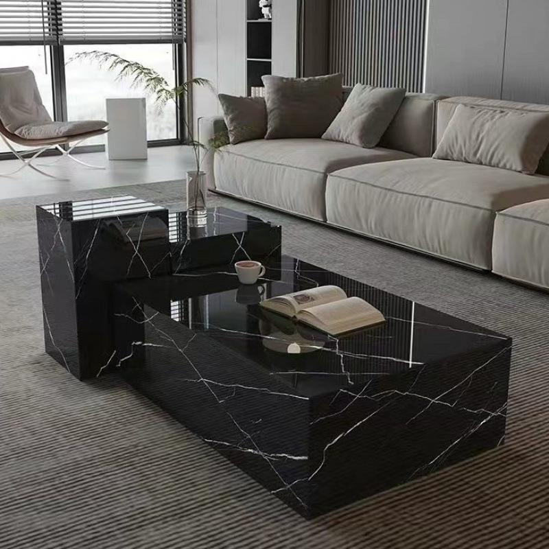 Mesa de centro de losa de roca de alta calidad de lujo ligero francés, puerta de entrada, sala de estar, hogar, apartamento pequeño, mesa de centro rectangular, combinación de mesa lateral