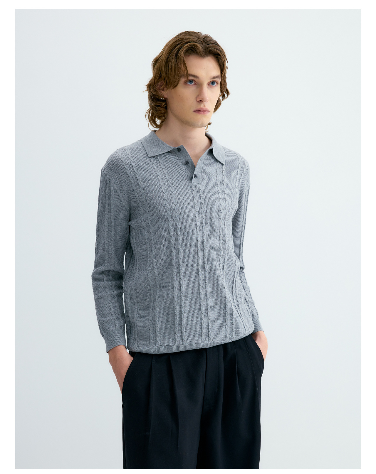UNF Cable-Knit Jacquard Polo Shirt