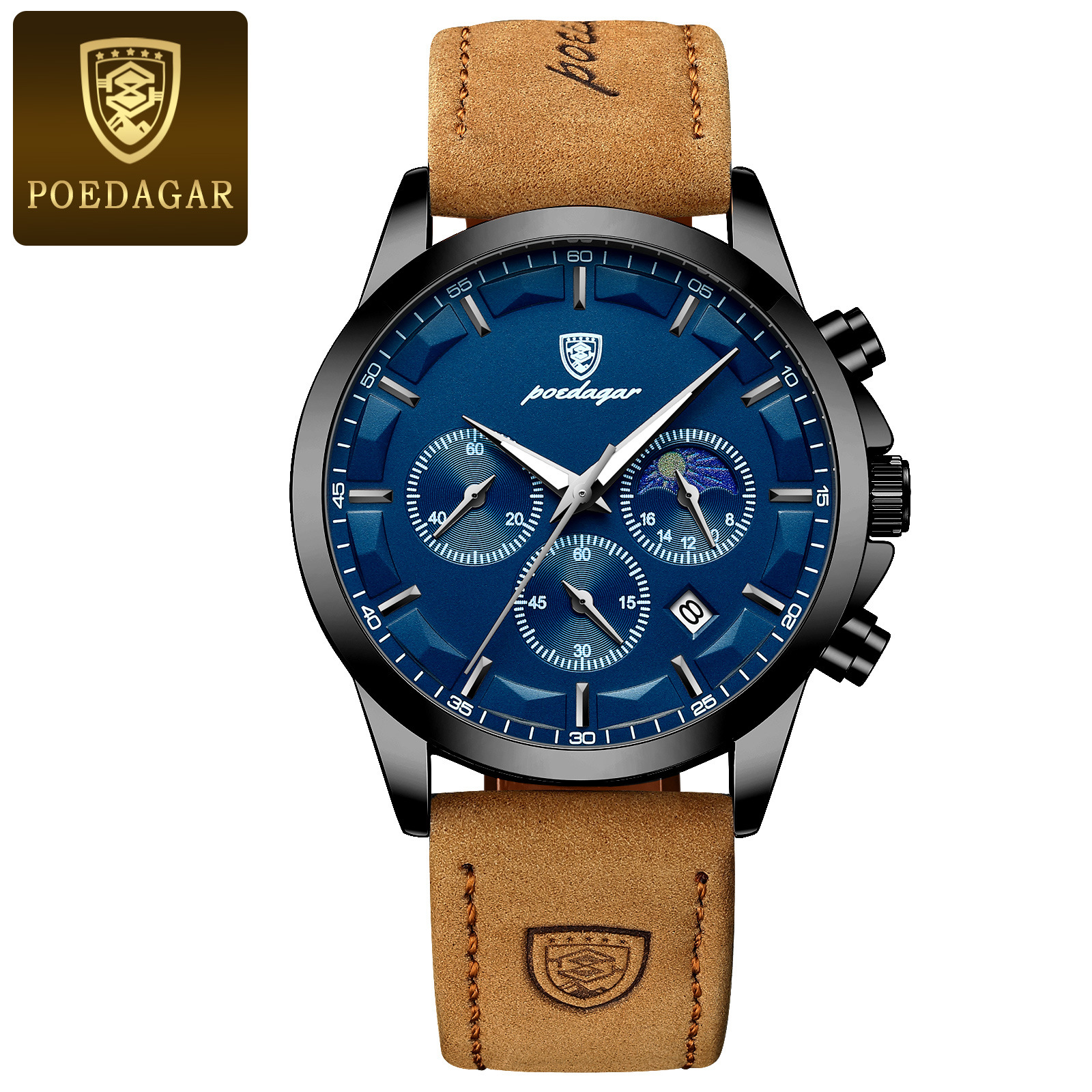 POEDAGAR multifuncional nuevo reloj de hombre moda seis agujas cronógrafo reloj de pulsera de cuarzo correa relojes casuales P928 image 7