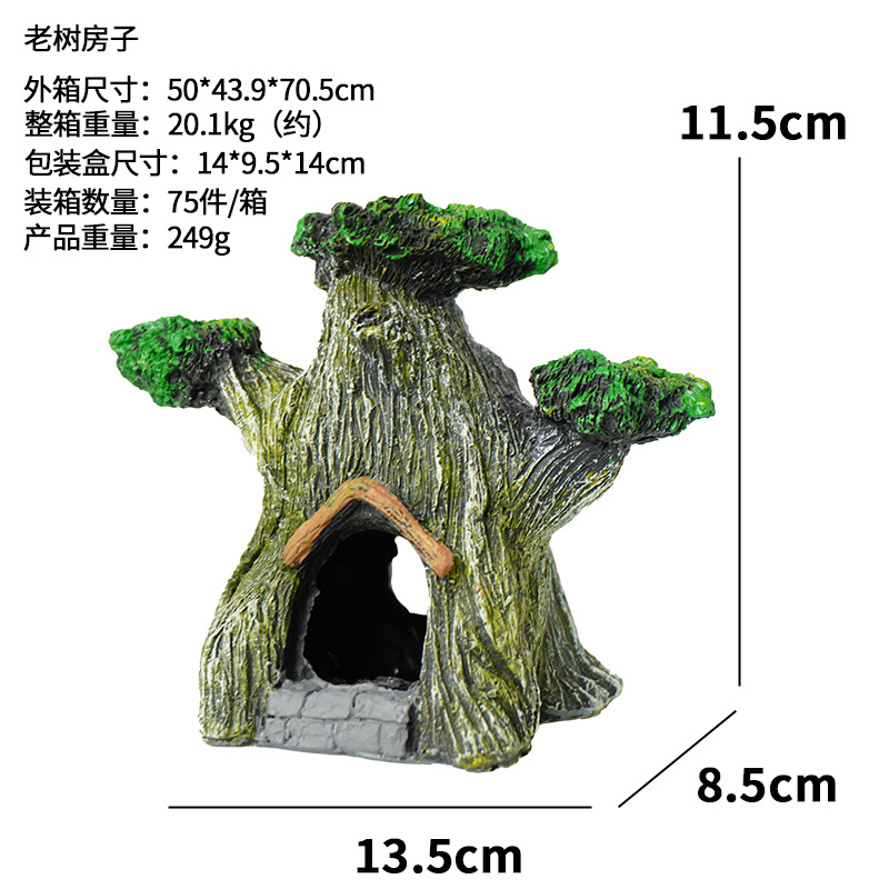 Casa de refugio de peces y camarones Decoración de pecera de cueva Decoración de acuario Árbol de la casa Paisaje de la pecera Decoración de la vieja casa del árbol