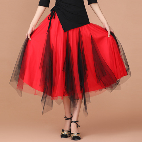 Square Dance Skirt Dancing Costume Dance Skirt Long Dress Sheer Skirt Dance Wear Women Summer Casual Skirt