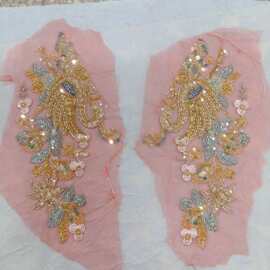 钉珠红色刺绣贴花片对花手工DIY秀禾旗袍饰品材料 蕾丝服装辅料