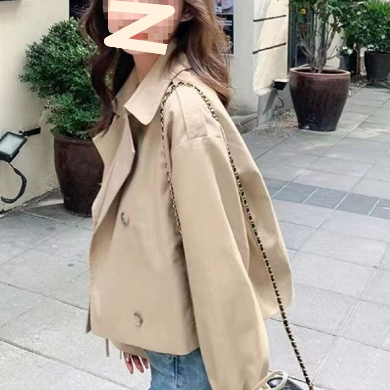 2025外穿新款显瘦外套宽松春秋短款百搭韩版风衣女小个子黑色|undefined