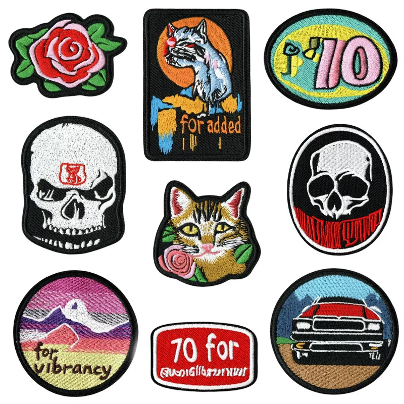 New European and American punk style skull cat mountain cloth patch shoe and hat decoration badge clothing accessories embroidered patch