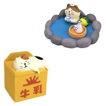 日式杂货zakka 牛乳盒温泉猫猫咪迷你树脂可爱小摆件微缩拍摄场景