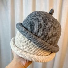 毛线瓜皮帽女秋冬雅痞圆顶奶嘴复古西瓜帽日系圆顶帽子男潮地主帽