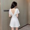 V-neck， chest， waist， large swing skirt， spicy girl， light luxury chiffon patchwork， slim and ruffled edge dress