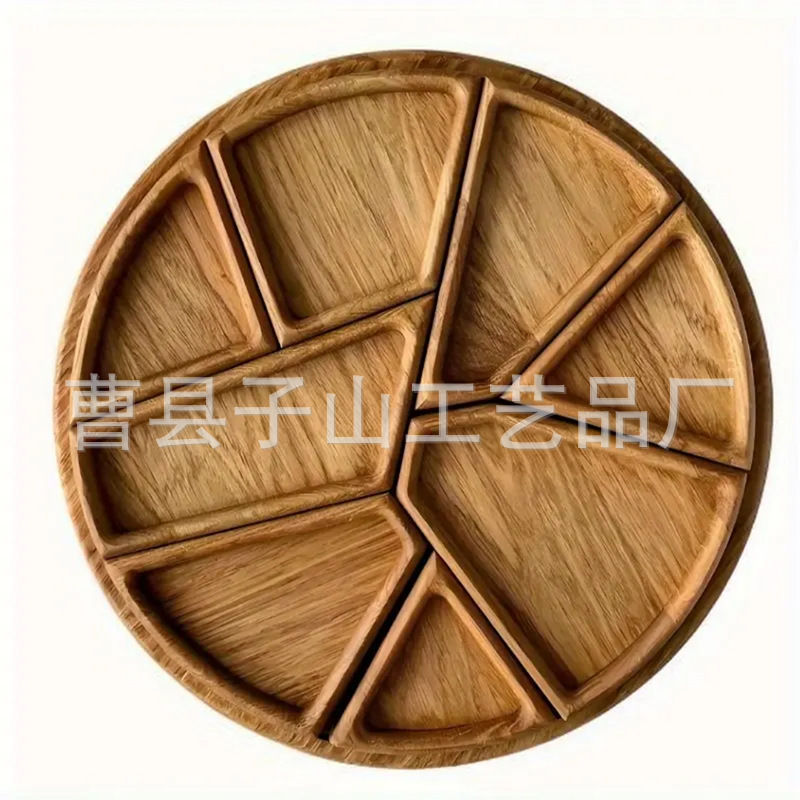 Nuevos productos transfronterizos de madera frutas refrigerios nueces bocadillos desmontables 8 bandejas divididas bandeja de pizza pan de madera
