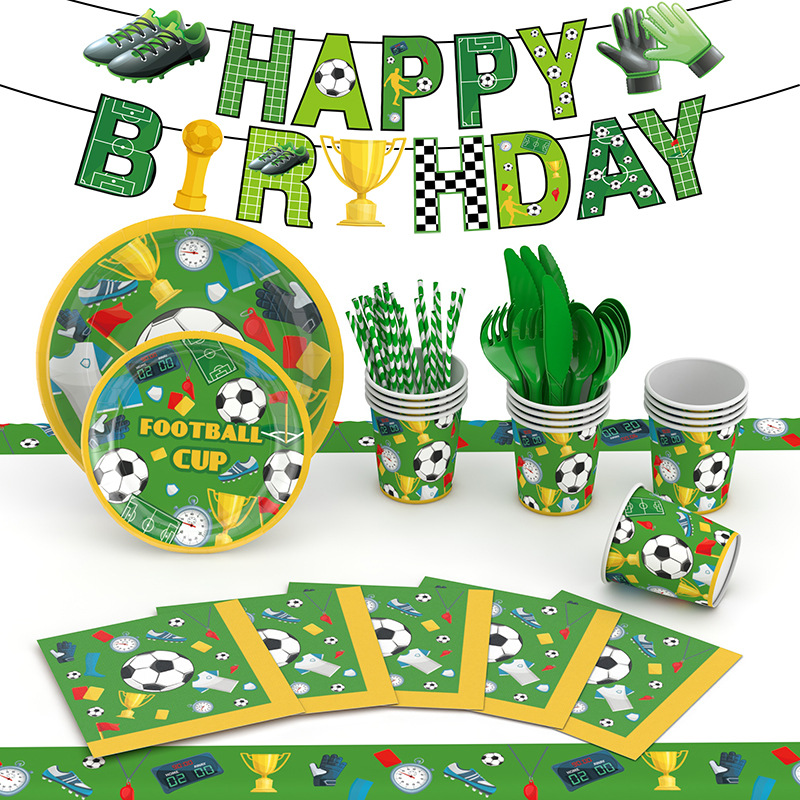 Copa Mundial de Amazon fútbol niño fiesta de cumpleaños tema plato de papel desechable taza de papel tejido decoración traje